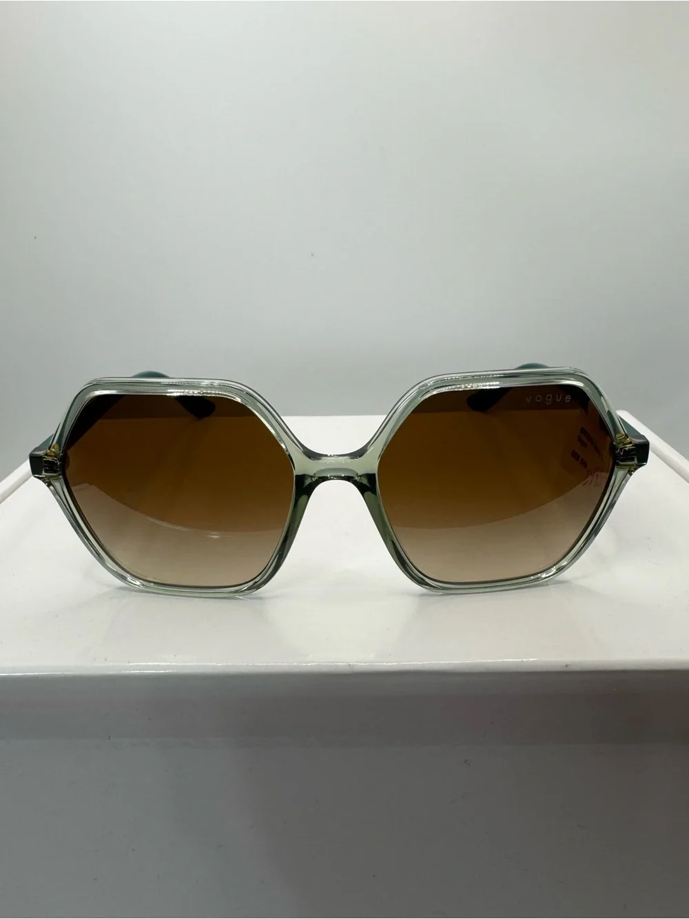 Vogue Sunglasses — Light Green Frame with Brown Gradient Lenses